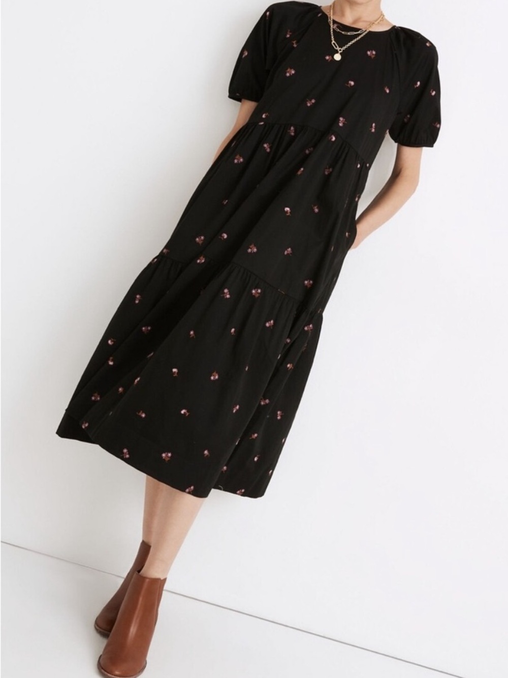 Madewell | Short-Sleeve Cattail Tiered Dress in Amie Floral Size Large